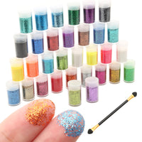 9 x RAW Customer Returns 32 Pieces Glitter for Decorations, Colorful Glitter Powder Kit with Brush, Creative Glitter Powder for Nails, Crafts, Face, Body - RRP €162.0