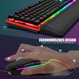 1 x RAW Customer Returns RedThunder K10 Gaming Keyboard and Mouse Set, QWERTZ DE Layout, Metal Plate and Palm Rest, RGB Backlight and 7D with Ergonomic for PC Gamers Black  - RRP €59.99