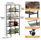 1 x RAW Customer Returns bimiti 5-level kitchen trolley on wheels, vegetable rack for kitchen, stackable fruit basket, vegetable basket, storage trolley, kitchen trolley with lockable wheels and wooden top, for bathroom, office - RRP €62.99