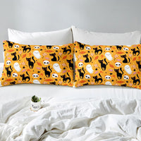 1 x Brand New Black Cat Duvet Cover Sugar Skull Bedding Set for Kids Boys Girls Gothic Spooky Cartoon Comforter Cover Halloween Theme Candy Bedspread with Zipper Decorative 135X200 - RRP €32.99