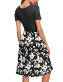 1 x RAW Customer Returns AUSELILY Women s Dresses Summer Summer Dresses Knee-Length Short Sleeve Casual Dress Chic Shirt Dresses with Pockets Black White Flower, 2XL  - RRP €28.99