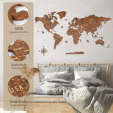 1 x RAW Customer Returns Creawoo world map wall decoration made of wood, walnut world map travel map wall decoration wall art for office, living room, bedroom 200 x 114 cm  - RRP €179.0