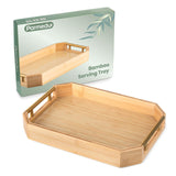 1 x RAW Customer Returns PARMEDU Natural Bamboo Serving Tray Large Size Thickened Wooden Breakfast Tray with Ergonomic Aesthetic Metal Handles for Serving Food, Breakfast, Tea, Coffee - RRP €28.99