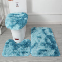 4 x RAW Customer Returns Lifup bath rug set 3 pieces, non-slip shaggy bath mat, fluffy contour bath rug, long pile toilet seat cover tie dye blue 2 - RRP €85.56