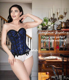 1 x RAW Customer Returns SLIMBELLE Bustier Corset Top Floral Lace Boned Overbust Gothic Sexy Cincher for Christmas and Party with 1 Thong-Blue-L - RRP €25.99