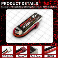 1 x RAW Customer Returns ROARINGTOP 2S Lipo Battery, 7.4v 2700mah RC Lipo Batteries 25C with Deans T Plug Compatible with WLtoys HB101 HM101 HM103 HM121 HM124 HM123 200E 124019 104001 1 12 RC Car Truck Truggy 2 Pack  - RRP €31.58