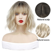 1 x RAW Customer Returns PORSMEER Short Bob Wig with Bangs for Women Natural Ombre Blonde Wig Synthetic Hair Colorful Daily Party Halloween Cosplay Wavy Curly Wigs for Women - RRP €23.22