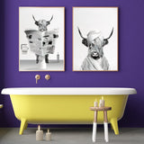 1 x Brand New UGZDEA Animal in the Bathtub Canvas Pictures, Black White Highland Cow Elephant Bathroom Poster Modern Living Room Bedroom Home Decor-without Frame W, 2x30x40cm  - RRP €17.14