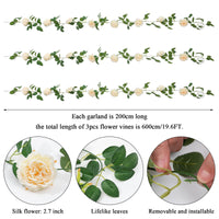 1 x RAW Customer Returns SHACOS 3 Pieces 6 Meters Artificial Flower Garland Champagne, Peony Garland Artificial, Flower Garland Roses Silk Flower Garland Artificial Flowers Hanging Rose Garland for Wedding, Home, Decor - RRP €22.1