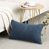 1 x RAW Customer Returns FDTERN Set of 2 Boho Sofa Cushion Covers 30x50 Corduroy, Modern Soft Cross Pattern Decorative Cushion Covers for Sofa Bedroom, Blue - RRP €22.8