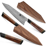 1 x RAW Customer Returns XINZUO Damascus steel 21.5cm chef s knife, hand-forged Kiritsuke chef s knife professional kitchen knife desert ironwood handle with black walnut sheath and acacia wood box - RRP €159.99