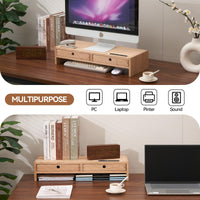 1 x RAW Customer Returns KIRIGEN wooden monitor stand with 2 drawers computer desktop storage organizer speaker TV laptop printer stand office desktop stand natural color - RRP €58.99