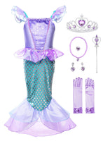 1 x RAW Customer Returns JerrisApparel Girls Princess Mermaid Costume Halloween Party Dress Purple with Accessories, 120  - RRP €26.77