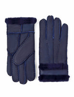 1 x Brand New YISEVEN Women s Winter New Leather Gloves Sheepskin Warm Thick Wool Fur Velvet Lining Thermal Wrist Driving Gift,Navy Blue L - RRP €22.8