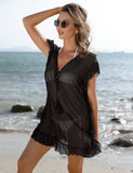 1 x RAW Customer Returns Irevial Women s Sexy Beach Cover-ups Swimsuit Cover Ups V Neck Loose Bikini Cover Up Fishnet Beach Dress Transparent Holiday Beach Cover Up Black S - RRP €22.86