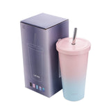 1 x RAW Customer Returns LoFone Insulated Thermal Mug with Straw, 500ml Double Walled Thermal Mug, Stainless Steel Coffee Cup for Icy or Hot Drinks Pink-Blue  - RRP €16.16