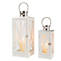 1 x RAW Customer Returns TRIROCKS Pack of 2 Candle Lanterns 63 cm 46 cm High White Rectangle Made of Wood Decorative Hanging Metal Candle Holder with Glass Outdoor Lantern for Idyllic Garden Decoration Balcony Wedding - RRP €82.99