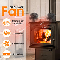 1 x RAW Customer Returns Fireplace Fan, 5 Blade Stove Fan Without Electricity Quiet Operation, Heat Powered Fan with Thermometer, Heat Powered Fireplace Fan Without Electricity for Wood Wood Burner Fireplace - RRP €30.24