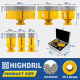 1 x RAW Customer Returns HIGHDRIL tile drill diamond drill set 7 pcs - 20 25 35 50 75 100mm hole saws adapter for porcelain ceramic tiles granite marble - RRP €138.35