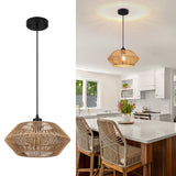 1 x RAW Customer Returns MRHYSWD Boho Pendant Light Rattan1 Light Wicker Pendant Light Black Chandelier Ceiling Light Living Room Bedroom Dining Room Hallway Stairs Kitchen With Lampshade, Without E27 Bulb - RRP €50.1