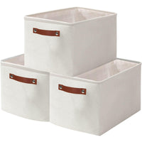 1 x RAW Customer Returns OUTBROS Foldable Storage Baskets with Handles, Thickened Fabric Storage Box Set of 3, Canvas Fabric Basket for Closet, Shelves, Bedroom, 37 x 26 x 20 cm, White - RRP €32.99