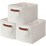 1 x RAW Customer Returns OUTBROS Foldable Storage Baskets with Handles, Thickened Fabric Storage Box Set of 3, Canvas Fabric Basket for Closet, Shelves, Bedroom, 37 x 26 x 20 cm, White - RRP €32.99