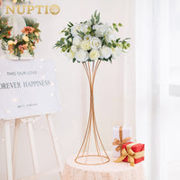 1 x RAW Customer Returns Nuptio 2 Pieces Trumpet Vase Metal Flower Vase 66cm Tall Gold, Wedding Centerpieces for Tables, Artificial Arrangement Flower Stand for Birthday Party Event Birthday Aisle - RRP €51.9