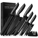 1 x RAW Customer Returns Home Hero knife set with knife sharpener - sharp kitchen knife set - knife block chef s knife set stainless steel knife set 5-piece with sheath - black  - RRP €19.99