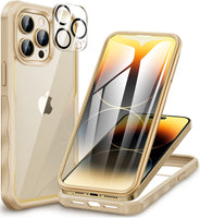 1 x RAW Customer Returns CENHUFO for iPhone 14 Pro Case, 360 Degree Protective Case with Built-in Tempered Glass Screen Protector and  Protection Shockproof Armored Case Bumper Full Cover Case Cell Phone Case for iPhone 14 Pro -Beige Gold - RRP €18.99