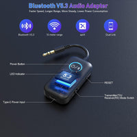 1 x RAW Customer Returns YMOO Bluetooth 5.3 Adapter with 3.5mm AUX Jack Type-C, AptX-LL Dual Pairing 2-in-1 Bluetooth Transmitter Receiver for Headphones Smartphone Airplane TV PC Bluetooth Hearing Aid Speaker - RRP €32.45