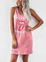 1 x RAW Customer Returns Uusollecy Women s Summer Dress, Sleeveless Round Neck Mini Dresses, Lip Printed Ripped Short Dresses Women s Summer Casual Tank Dress for Women Teen Girls Pink Medium - RRP €25.99