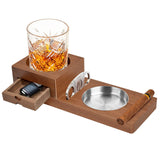 1 x RAW Customer Returns FINEW cigar ashtray coaster with cigar accessories, wooden ashtray with cigar cutter, drawer and cigar slot - cigar accessories set gift for men - RRP €22.18