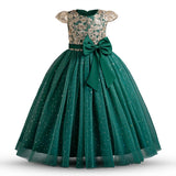 1 x RAW Customer Returns NNJXD Flower Girl Party Dress Tutu Sparkling Sequins Christmas Party Bow Princess Long Wedding Dress 053 Green Size 150 10-11 Years - RRP €39.98