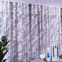 2 x Brand New LED curtain light, 3 m x 3 m LED fairy lights curtain, 8 modes curtain lights string light, 300 LED USB light curtain, LED fairy lights curtain with remote control timer, light curtain - RRP €28.22