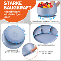 1 x RAW Customer Returns FUNYKICH baby tableware set with suction cup, silicone baby food set with children s plate, bib, bowl, spoon, fork, baby drinking cup, brush, microwave safe, dishwasher safe, BPA free blue  - RRP €19.66