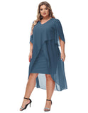 1 x RAW Customer Returns Hanna Nikole Plus Size Cape Chiffon Dress Slim Fit Prom Dress for Wedding Guests Grey Blue 54 Plus Sizes - RRP €56.99