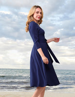 21 x Brand New DRESSTELLS women s evening dress 3 4 sleeve festive party dress 1950s retro dress mother of the bride dress with belt retro pleated skirt knee-length midi-length evening dress navy S - RRP €839.79