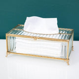 1 x RAW Customer Returns SLHEQING Facial Tissue Box Gold Tissue Box Rectangular Cosmetic Box Tissue Box Made of Glass and Metal Facial Tissue Box for Dresser Bathroom Decor - RRP €25.98