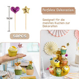 4 x Brand New Pack of 50 love cake decorations, birthday cake, cupcake toppers, muffin decoration, cake decoration, golden, shapes for wedding, party, birthday, cake, dessert, cake stand - RRP €37.0