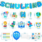 29 x Brand New Elidepe school enrollment boy, school enrollment decoration, blue dinosaur school start boy decoration set, cake decoration school enrollment SCHOOL CHILD banner candy cone garland school child latex balloons pieces of paper - RRP €194.3