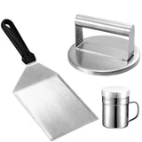 1 x RAW Customer Returns Gwhole Steak Press, Round, Hamburger Press, Smash Burger, Made of 304 Stainless Steel, with Grill Spatula and Spreader, Burger Press, Hamburger Press, Minced Meat Press, for Meat, Grill - RRP €20.4