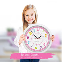 1 x RAW Customer Returns Isabel Iven Designer Wall Clock Children - Silent, colorful children s wall clock with pink border, diameter 30 cm, easy to hang, wall clock for boys and girls, learning clock for children by designer - RRP €25.16