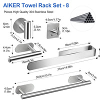 1 x RAW Customer Returns AIKER Bathroom Towel Holder, Accessory Set, 8PCS Adhesive, High Quality Thickened 304 Stainless Steel, For Furniture or Wall Decor - RRP €25.64