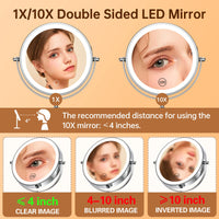 1 x RAW Customer Returns Gospire Rechargeable Cosmetic Mirror with Light, 1X 10X Magnification, 3 Colors Dimmable Height Adjustable 7 Makeup Mirror, 360 Swivel Double-Sided LED Makeup Mirror, Chrome - RRP €40.33