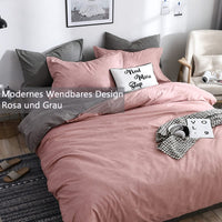 1 x RAW Customer Returns AShanlan bed linen 140x 200 pink grey 100 microfibre plain colours old pink grey reversible bed linen set - 1 duvet cover 140x200 cm pillowcase 70x90 cm zipper - RRP €26.98