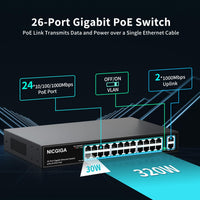 1 x RAW Customer Returns NICGIGA 24 Port Gigabit PoE Switch with 24 Port PoE 300W, 2 Gigabit Uplink Port, Sturdy Metal for Desktop Rack Mount, AI Watchdog, VLAN Mode, Plug and Play, Unmanaged Power Over Ethernet - RRP €171.31