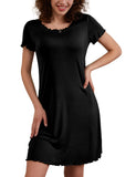 1 x RAW Customer Returns Ekouaer Women s Basic Nightdress with Ruffled Edges, Short Night Dress, Short Sleeve Sleepshirt, Ruffled Sleepshirt, Black, L - RRP €25.99