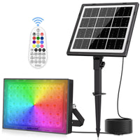 1 x RAW Customer Returns MEIKEE Outdoor LED Floodlight with Solar Panel 5000mAh Solar Outdoor LED Spotlight with Remote Control IP66 Waterproof 12 Colors Solar RGB Lamps Color Changing for Garden, Patio, Courtyard - RRP €49.18