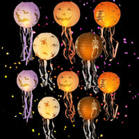 2 x Brand New 5pcs Halloween paper lanterns, foldable Halloween decoration lanterns with tassels, scary paper lanterns for Halloween party decoration 20 30cm  - RRP €40.8