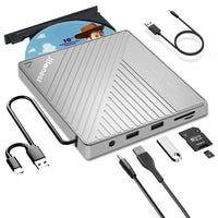 3 x RAW Customer Returns External CD DVD drive USB 3.0 Type-C, external with SD TF card reader, portable RW burner, fast data transfer for laptop, desktop, MacBook, Win11 10 8 7 XP, Linux, Mac OS, Vista - RRP €89.97